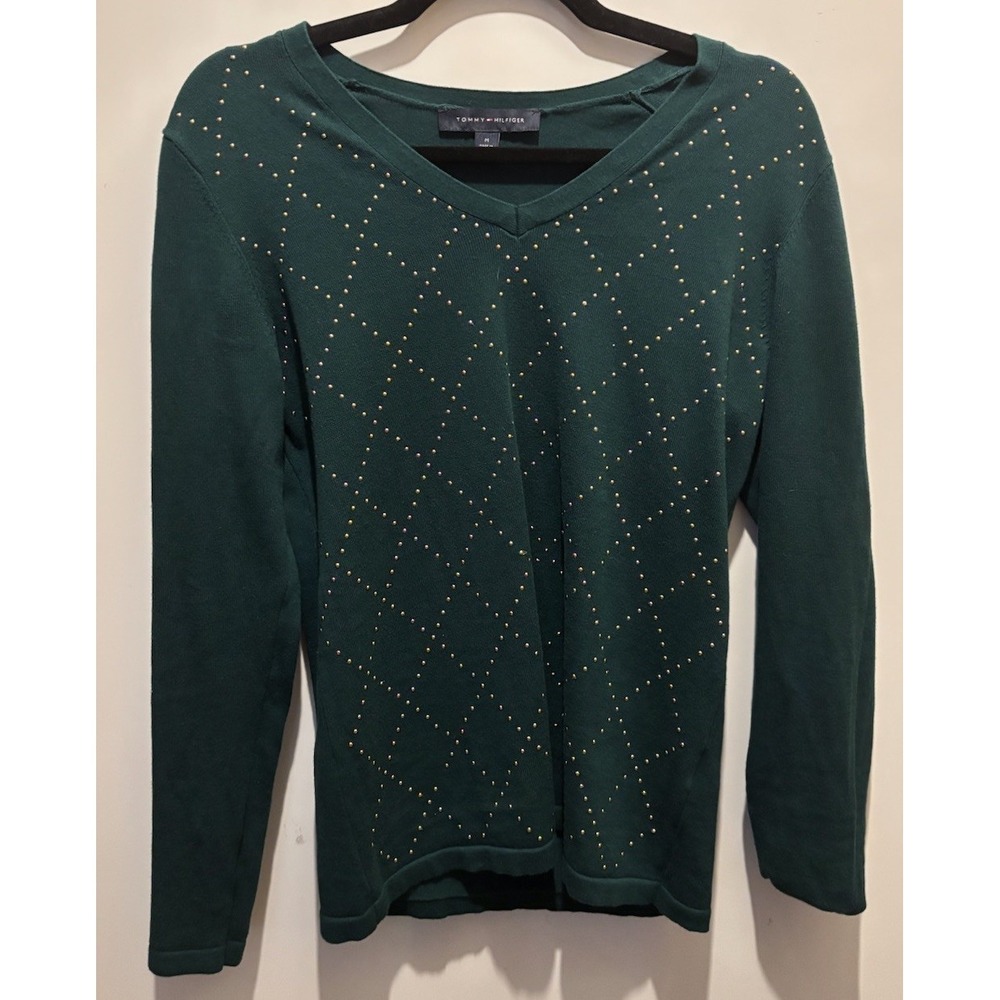 Tommy Hilfiger Greenโ With Metal Stud Detailing Sweater Size M 34"x23"